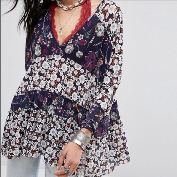 Free People Tops - SOLD-Free People Floral Peasant Blouse